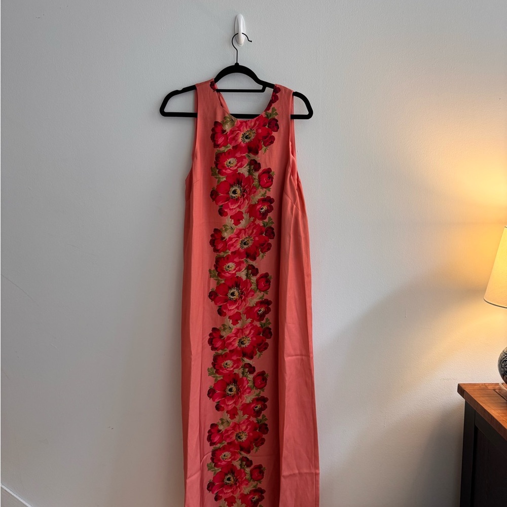 Tuckernuck Coral Maxi Dress with Red Floral Panel
